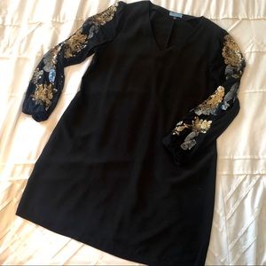 Black v neck Cynthia Rowley shift dress w/ sequins